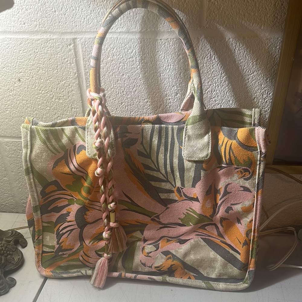 Vince Camuto Floral Canvas Tote Bag - Pink and Green - Picture 4 of 5